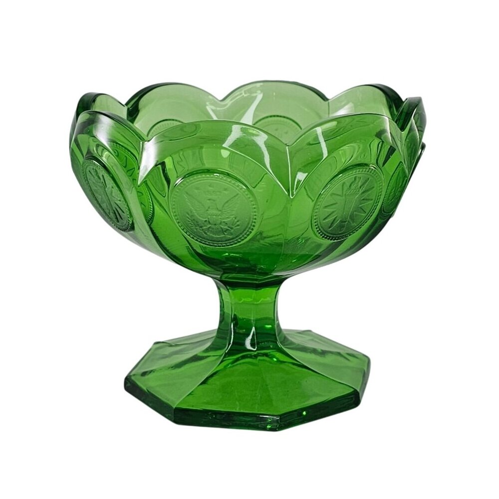 Vintage Fostoria Emerald Green Footed Compote Jam Jelly Candy Dish Coin Dot 4 in